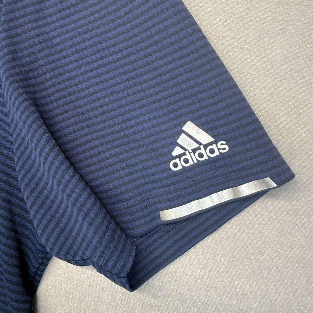 Adidas Climachill Golf Polo Men XL Navy Blue Striped Polyester Performance Shirt